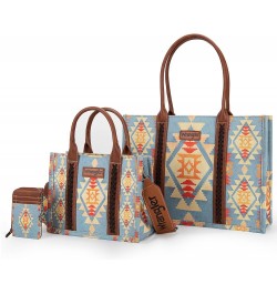 Wrangler Tote Bag for Women Aztec Top Handle Satchel Purse Boho Shoulder Handbags Angel Cerulean Blue 3pcs $40.49 Totes