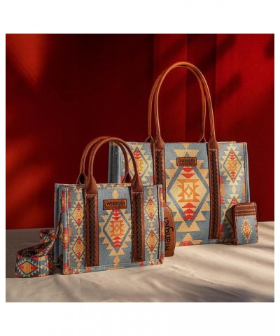 Wrangler Tote Bag for Women Aztec Top Handle Satchel Purse Boho Shoulder Handbags Angel Cerulean Blue 3pcs $40.49 Totes