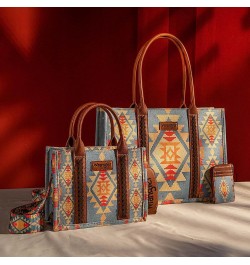 Wrangler Tote Bag for Women Aztec Top Handle Satchel Purse Boho Shoulder Handbags Angel Cerulean Blue 3pcs $40.49 Totes