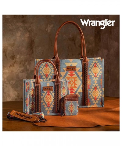 Wrangler Tote Bag for Women Aztec Top Handle Satchel Purse Boho Shoulder Handbags Angel Cerulean Blue 3pcs $40.49 Totes