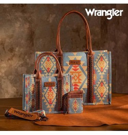 Wrangler Tote Bag for Women Aztec Top Handle Satchel Purse Boho Shoulder Handbags Angel Cerulean Blue 3pcs $40.49 Totes