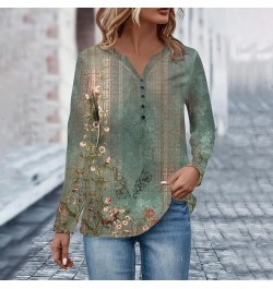 Neck Patch Womens Fall Ethnic Floral Baggy Bohemian Tops Long Sleeve Neck V Neck Womens Mock Turtleneck Long Green-b➤➤ Indepe...