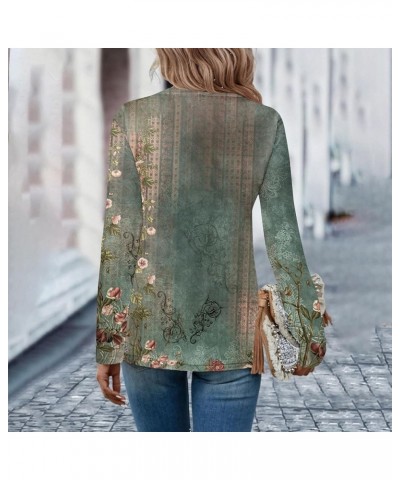 Neck Patch Womens Fall Ethnic Floral Baggy Bohemian Tops Long Sleeve Neck V Neck Womens Mock Turtleneck Long Green-b➤➤ Indepe...