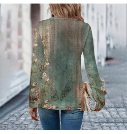 Neck Patch Womens Fall Ethnic Floral Baggy Bohemian Tops Long Sleeve Neck V Neck Womens Mock Turtleneck Long Green-b➤➤ Indepe...