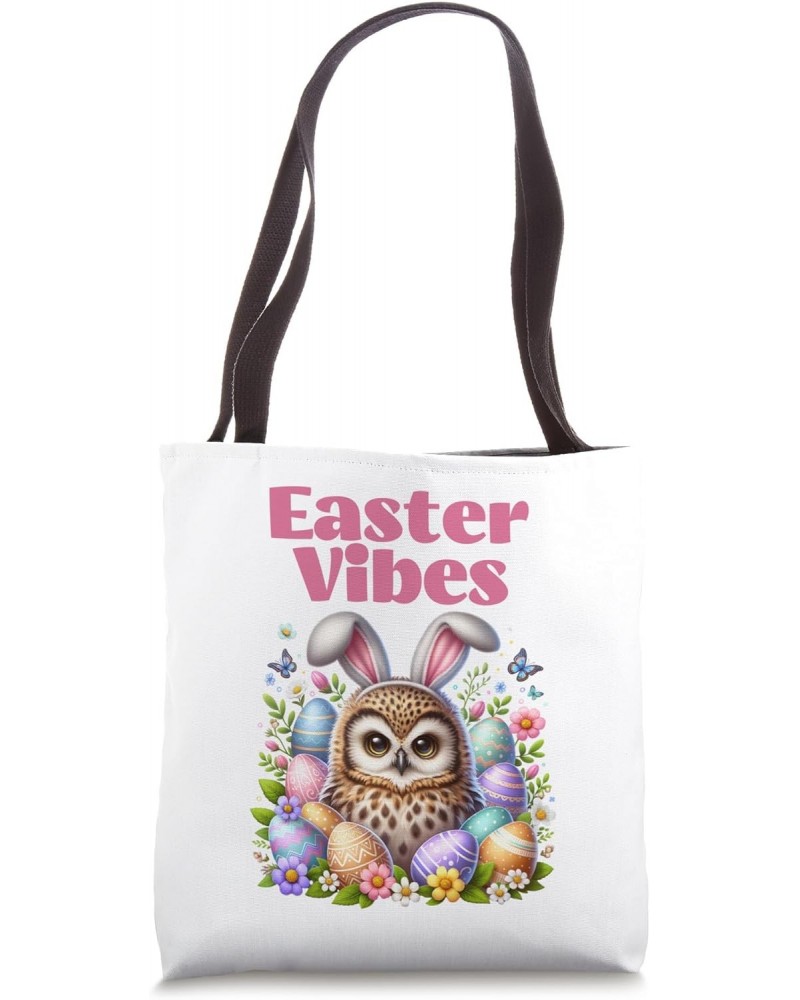 Bunny Owl Colorful Easter Vibes Egg Hunting Spring Flowers Tote Bag $10.80 Totes