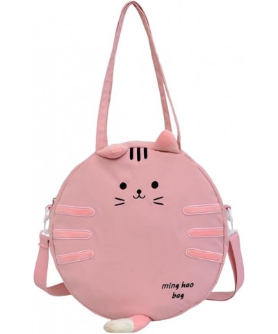 Cute Kawaii Nylon Cat Round Off Shoulder Aesthetic Crossbody Bag for Women Girls Pink $16.91 Shoulder Bags