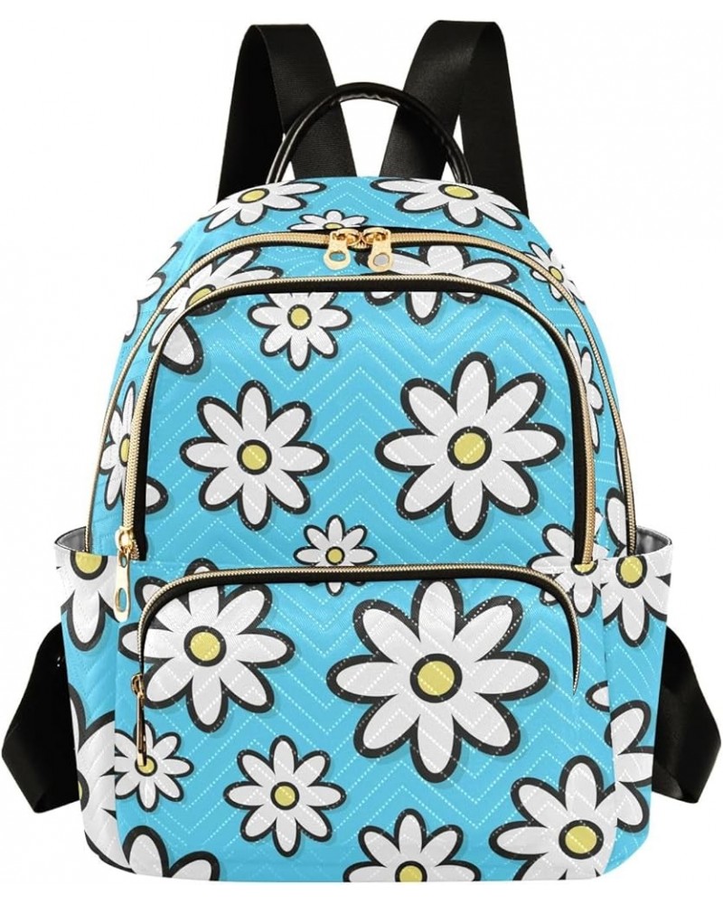 Travel Backpack Purse for Women Fashion Anti-theft Work Casual Cute White Daisy Blue Daypack Shoulder Bag Medium Size Medium ...