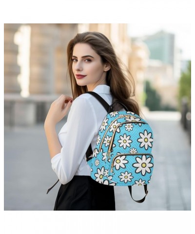 Travel Backpack Purse for Women Fashion Anti-theft Work Casual Cute White Daisy Blue Daypack Shoulder Bag Medium Size Medium ...