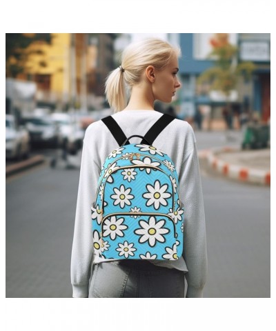 Travel Backpack Purse for Women Fashion Anti-theft Work Casual Cute White Daisy Blue Daypack Shoulder Bag Medium Size Medium ...