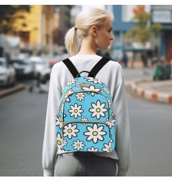 Travel Backpack Purse for Women Fashion Anti-theft Work Casual Cute White Daisy Blue Daypack Shoulder Bag Medium Size Medium ...