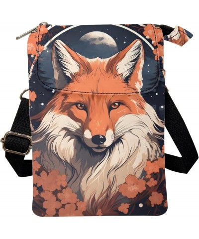 Fox Totem Crossbody Bags Cellphone Purses for Womens Mens Lightweight Zipper Cellphone Purse Shoulder Bags Moon Flower Orange...