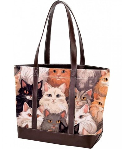 Cat Canvas Leather Mix Crossbody Bag - 13.3x4.7x12.2 in - Stylish and Spacious Shoulder Handbag $26.87 Crossbody Bags