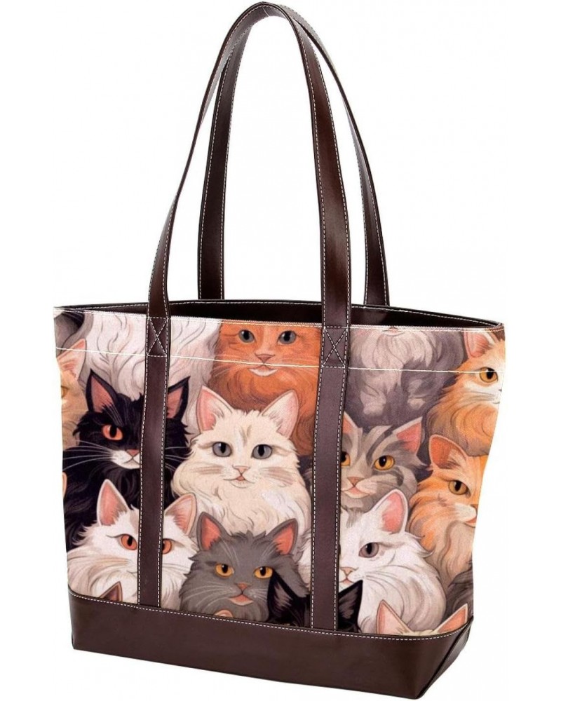 Cat Canvas Leather Mix Crossbody Bag - 13.3x4.7x12.2 in - Stylish and Spacious Shoulder Handbag $26.87 Crossbody Bags