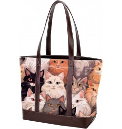 Cat Canvas Leather Mix Crossbody Bag - 13.3x4.7x12.2 in - Stylish and Spacious Shoulder Handbag $26.87 Crossbody Bags