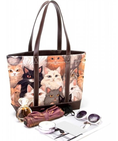 Cat Canvas Leather Mix Crossbody Bag - 13.3x4.7x12.2 in - Stylish and Spacious Shoulder Handbag $26.87 Crossbody Bags