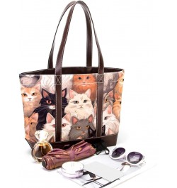 Cat Canvas Leather Mix Crossbody Bag - 13.3x4.7x12.2 in - Stylish and Spacious Shoulder Handbag $26.87 Crossbody Bags