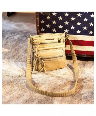 Crossbody Bag for Women Multi Pocket Shoulder Bags Medium Travel Purses Ultra Soft Washed Leather B-beige $16.80 Shoulder Bags