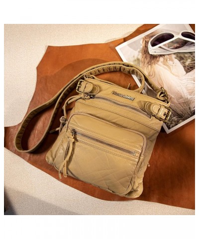 Crossbody Bag for Women Multi Pocket Shoulder Bags Medium Travel Purses Ultra Soft Washed Leather B-beige $16.80 Shoulder Bags