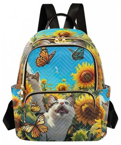 Cute Pets Sunflower Painting Photo Small Quilted Backpack for Women Womens Backpack Purse Travel Backpack for Women Small Cat...