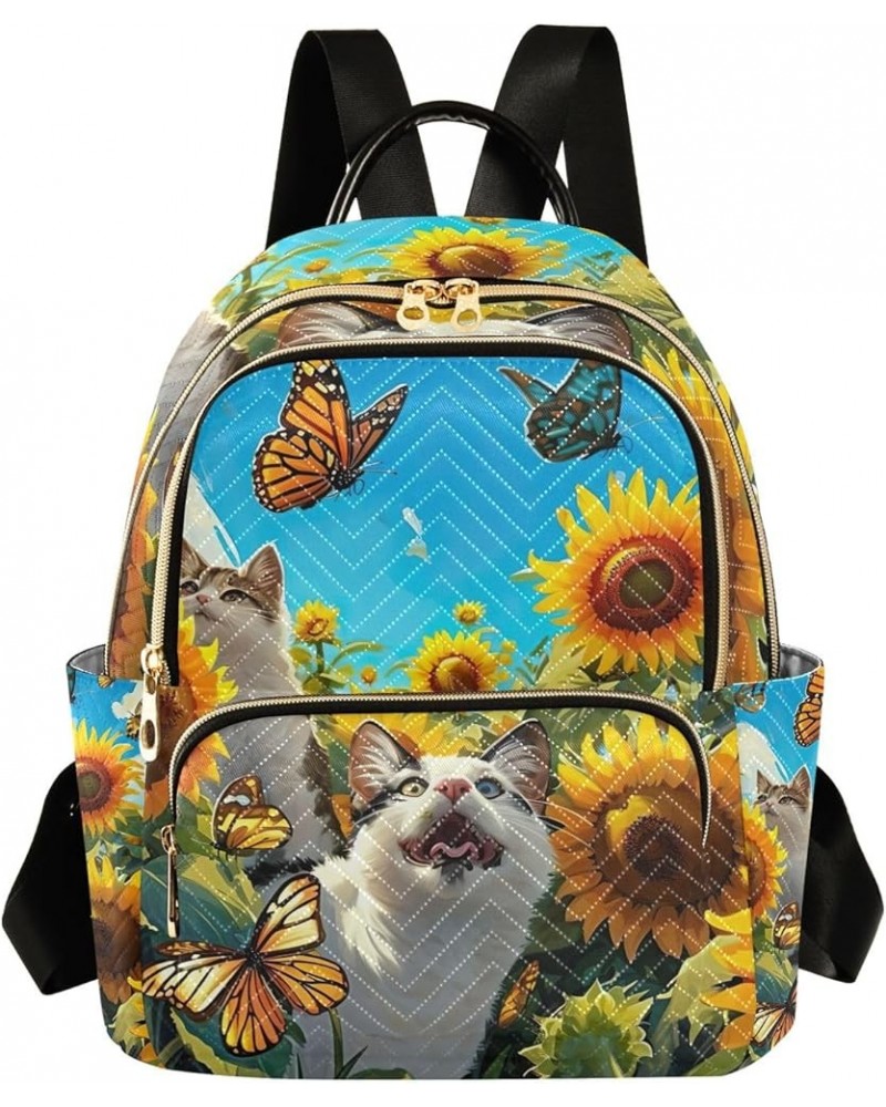 Cute Pets Sunflower Painting Photo Small Quilted Backpack for Women Womens Backpack Purse Travel Backpack for Women Small Cat...