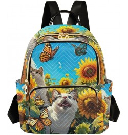 Cute Pets Sunflower Painting Photo Small Quilted Backpack for Women Womens Backpack Purse Travel Backpack for Women Small Cat...