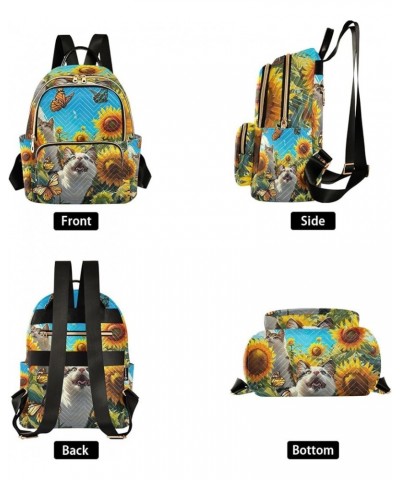 Cute Pets Sunflower Painting Photo Small Quilted Backpack for Women Womens Backpack Purse Travel Backpack for Women Small Cat...