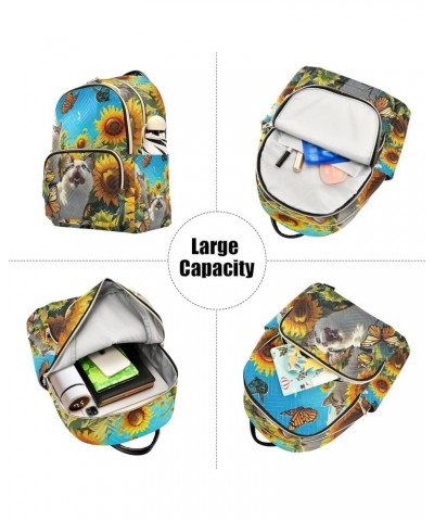 Cute Pets Sunflower Painting Photo Small Quilted Backpack for Women Womens Backpack Purse Travel Backpack for Women Small Cat...