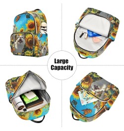 Cute Pets Sunflower Painting Photo Small Quilted Backpack for Women Womens Backpack Purse Travel Backpack for Women Small Cat...