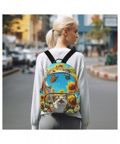 Cute Pets Sunflower Painting Photo Small Quilted Backpack for Women Womens Backpack Purse Travel Backpack for Women Small Cat...