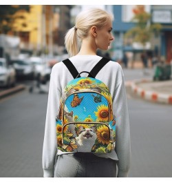 Cute Pets Sunflower Painting Photo Small Quilted Backpack for Women Womens Backpack Purse Travel Backpack for Women Small Cat...