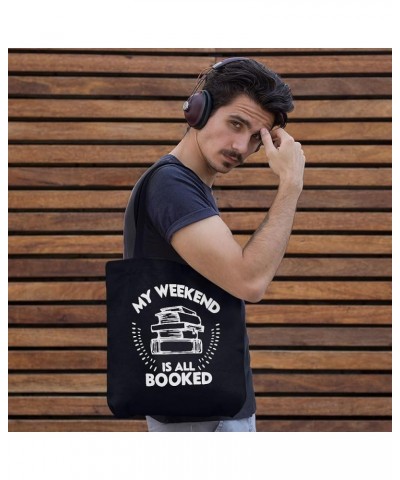 My Weekend Is All Booked Canvas Tote Bag - Book Aesthetic Stuff - Book Themed Gift Ideas Navy $14.56 Totes