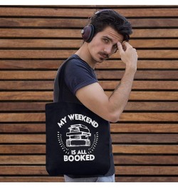 My Weekend Is All Booked Canvas Tote Bag - Book Aesthetic Stuff - Book Themed Gift Ideas Navy $14.56 Totes