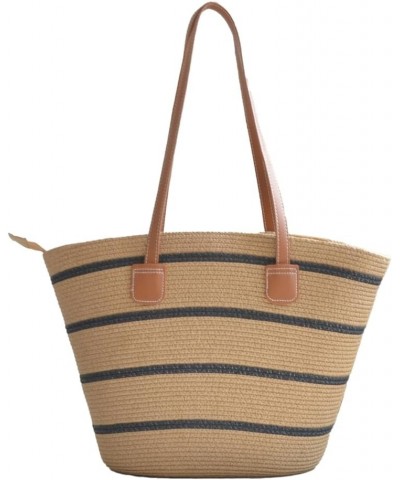 Striped Straw Shoulder Bag for Women Straw Tote Bag Handbag Large Straw Bag Hobo Bag Summer Bag Woven Beach Bag Straw Bag Bla...