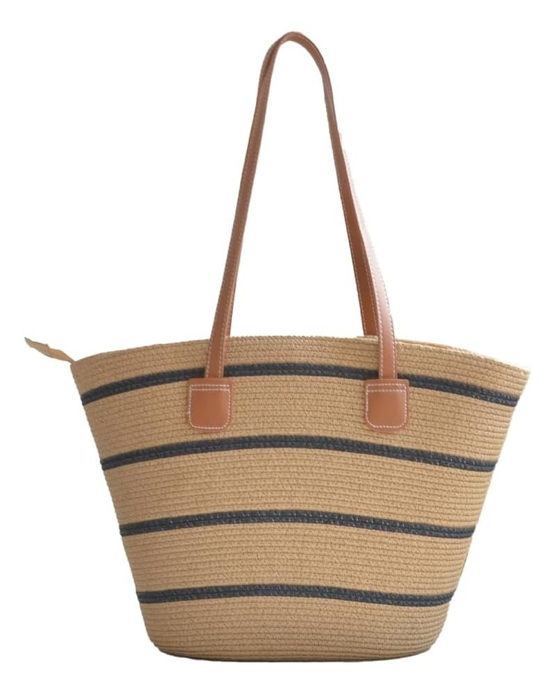 Striped Straw Shoulder Bag for Women Straw Tote Bag Handbag Large Straw Bag Hobo Bag Summer Bag Woven Beach Bag Straw Bag Bla...