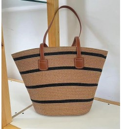 Striped Straw Shoulder Bag for Women Straw Tote Bag Handbag Large Straw Bag Hobo Bag Summer Bag Woven Beach Bag Straw Bag Bla...