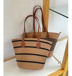 Striped Straw Shoulder Bag for Women Straw Tote Bag Handbag Large Straw Bag Hobo Bag Summer Bag Woven Beach Bag Straw Bag Bla...