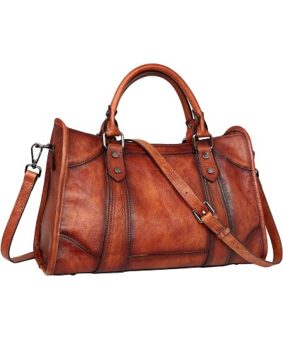 Satchel Bags for Women Genuine Shoulder Bag Leather Handbags Hobo Crossbody Bags Vintage Purse Tote Bag Dark Brown $54.00 Totes