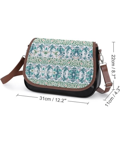 Printed Crossbody Bag Shoulder Bag PU Leather Women's Designer Satchels Retro Floral Color8 $24.50 Shoulder Bags