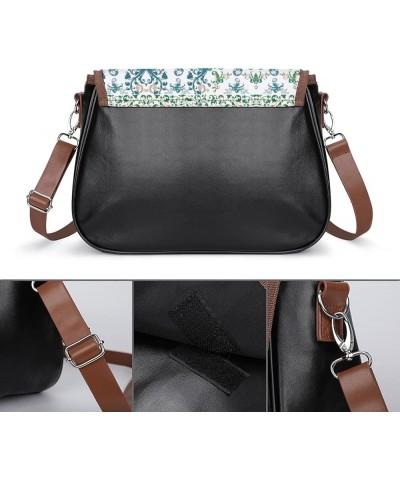 Printed Crossbody Bag Shoulder Bag PU Leather Women's Designer Satchels Retro Floral Color8 $24.50 Shoulder Bags