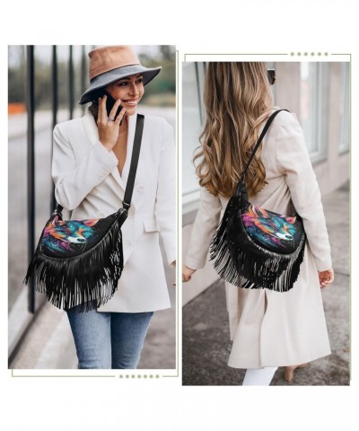 Bright Colourful Fox Tassel Crossbody Bag with Adjustable Strap and Zipper PU Leather Crossbody Handbag for Women $12.04 Cros...