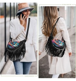 Bright Colourful Fox Tassel Crossbody Bag with Adjustable Strap and Zipper PU Leather Crossbody Handbag for Women $12.04 Cros...