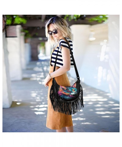 Bright Colourful Fox Tassel Crossbody Bag with Adjustable Strap and Zipper PU Leather Crossbody Handbag for Women $12.04 Cros...