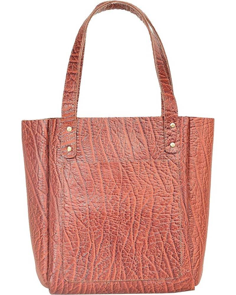 Full Grain Leather Tote Bag Raw Edge Leather Purse Custom Gift for Her Everyday Tote Wooden Brown $43.00 Totes