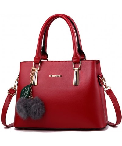 Women's Leather Handbag Tote Shoulder Bag Crossbody Purse Wine Red $12.60 Shoulder Bags