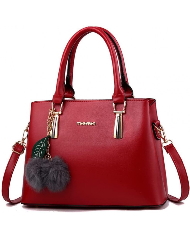 Women's Leather Handbag Tote Shoulder Bag Crossbody Purse Wine Red $12.60 Shoulder Bags