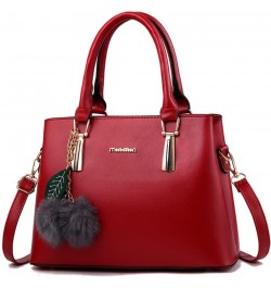 Women's Leather Handbag Tote Shoulder Bag Crossbody Purse Wine Red $12.60 Shoulder Bags