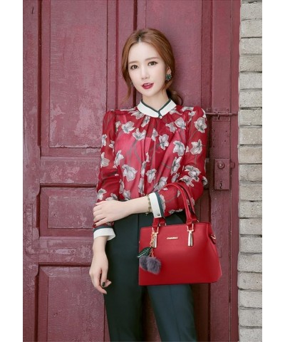 Women's Leather Handbag Tote Shoulder Bag Crossbody Purse Wine Red $12.60 Shoulder Bags