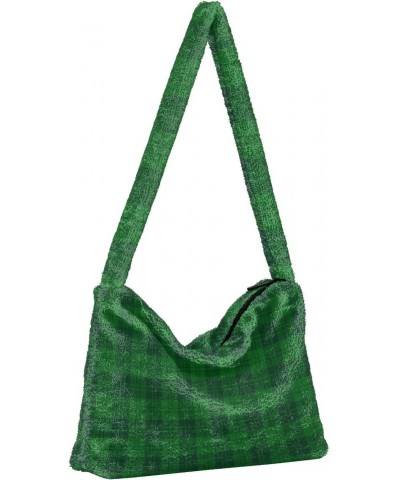 St. Patrick's Day Women Boho Handbag Green Plaid Classic Underarm Bag Tote Bag Shoulder Bag Crossbody Bag Fluffy Cell Phone P...