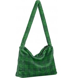 St. Patrick's Day Women Boho Handbag Green Plaid Classic Underarm Bag Tote Bag Shoulder Bag Crossbody Bag Fluffy Cell Phone P...