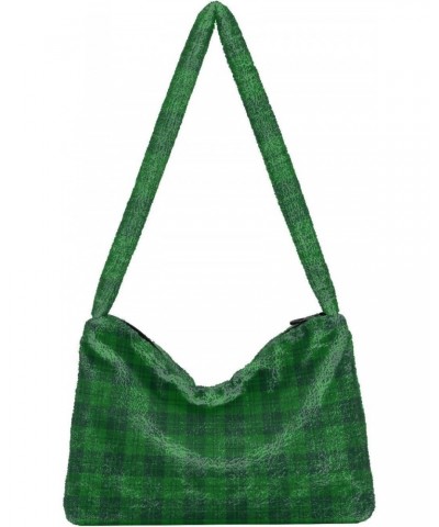 St. Patrick's Day Women Boho Handbag Green Plaid Classic Underarm Bag Tote Bag Shoulder Bag Crossbody Bag Fluffy Cell Phone P...